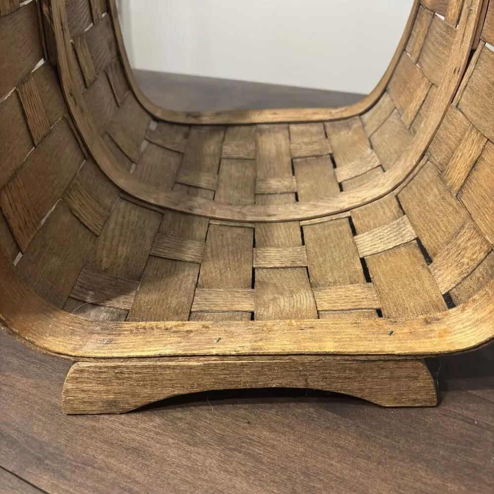 Vtg Lg Wood Fireplace Log Kindling Basket Caddy American Primitive Rustic Cabin